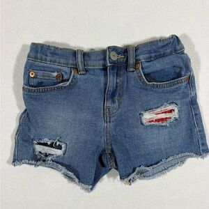Levi's Americana Girlfriend Denim Shorts Girls Size 10 Distressed Patriotic EUC